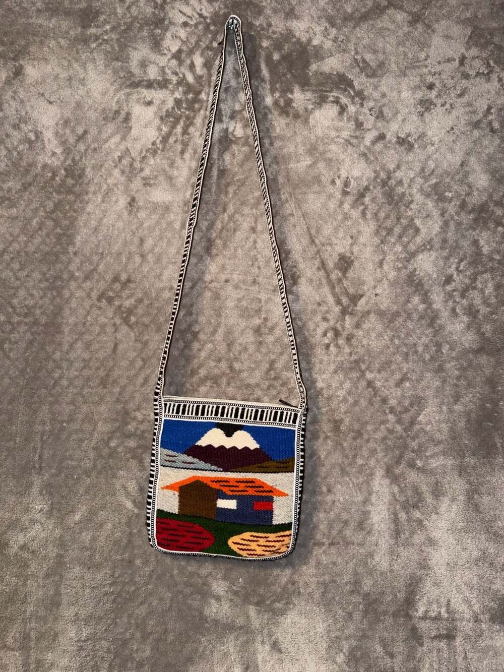 Handmade Wool Tapestry Crossbody Bag Mountain Home Scene